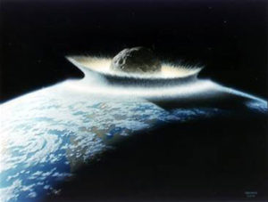 Artist's rendition of a comet hitting Earth