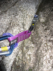 traditional rock climbing rope and caribiner