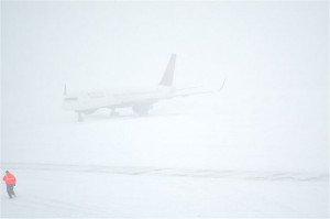 plane in a snowstorm
