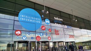 Façade of the Stuttgart convention center with teton and intelligent information decals