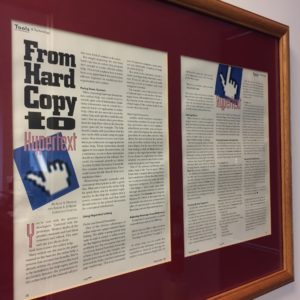 Framed copy of STC article, From Hardcopy to Hypertext, November 1998