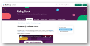 Screenshot of Slack help center about using emojis in Slack