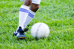 soccer ball being kicked